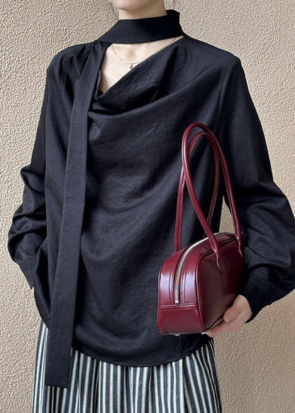 ShirtTops Long Black Sleeve Asymmetrical T