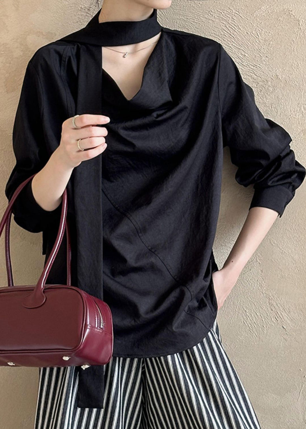 ShirtTops Long Black Sleeve Asymmetrical T