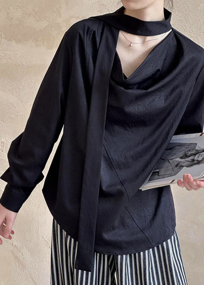 ShirtTops Long Black Sleeve Asymmetrical T