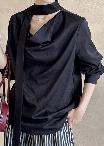 ShirtTops Long Black Sleeve Asymmetrical T