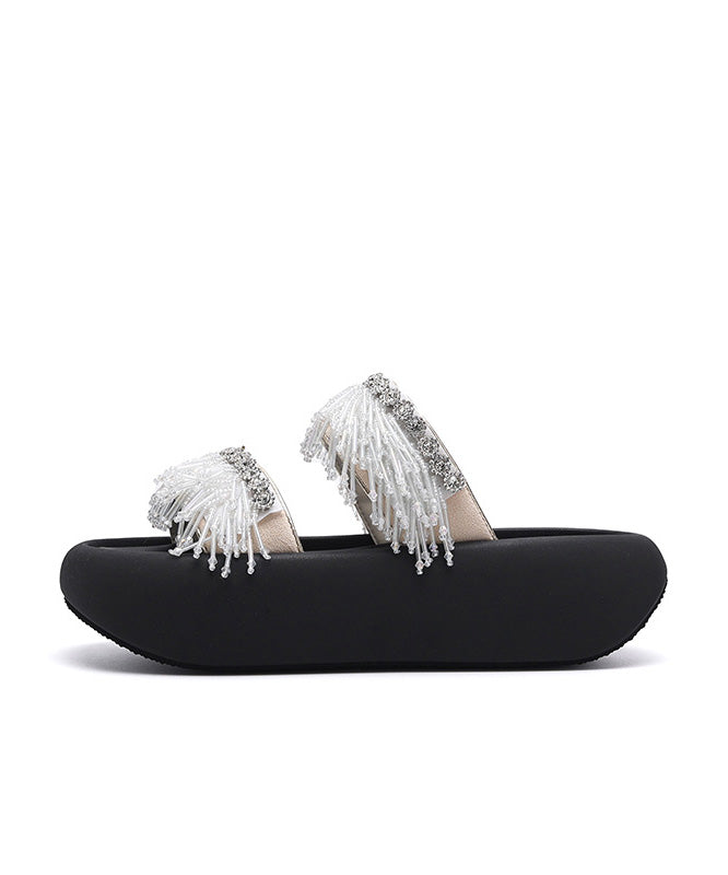 Sandals Black Slide Tassel Peep Toe Platform Splicing