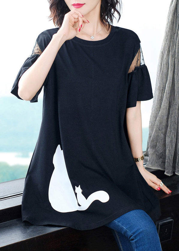 Short Shirt Sleeve Tulle Patchwork Black