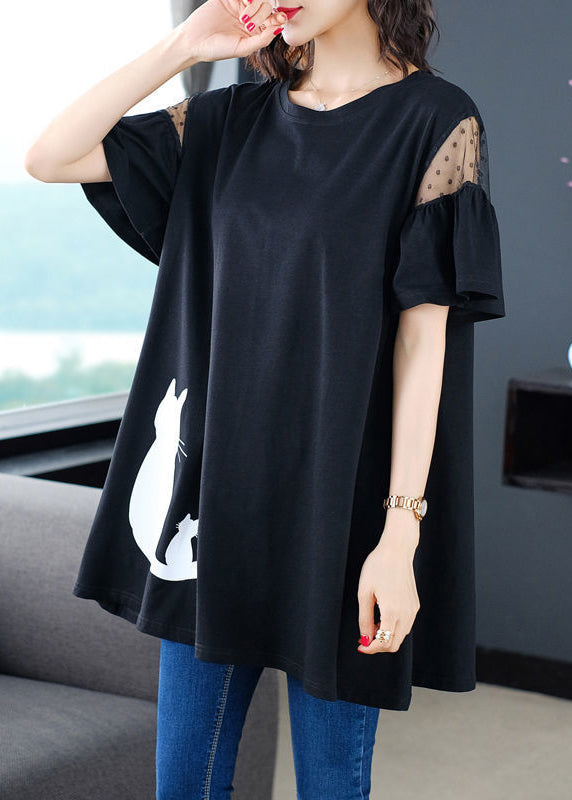 Short Shirt Sleeve Tulle Patchwork Black
