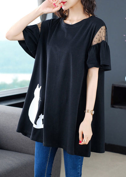 Short Shirt Sleeve Tulle Patchwork Black