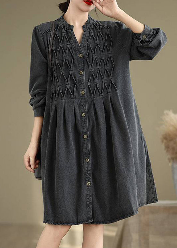 Fall Dresses Neck Black Wrinkled Long V Patchwork