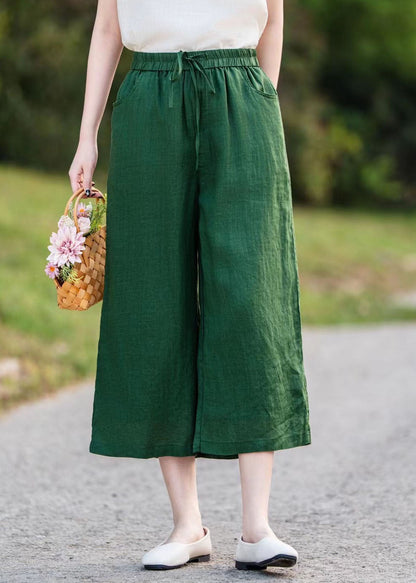 Oversized Green Blackish Summer Straight Pants Linen