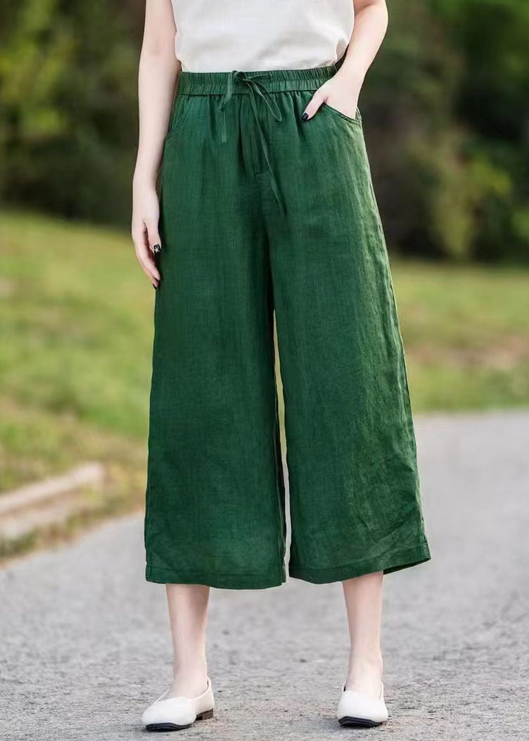 Oversized Green Blackish Summer Straight Pants Linen