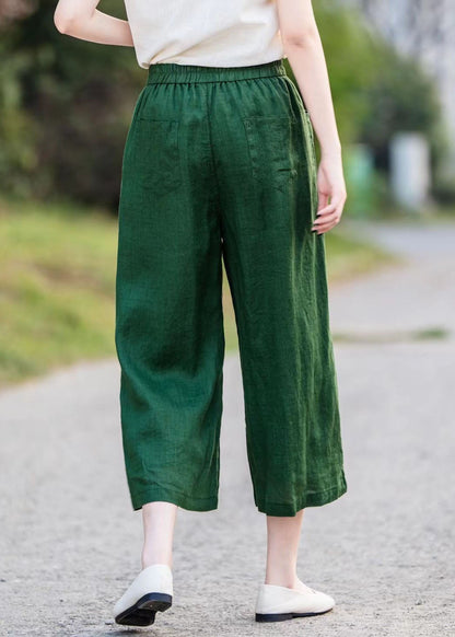 Oversized Green Blackish Summer Straight Pants Linen