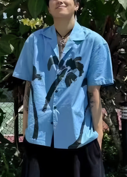 Print Collar Cotton Blue Summer Pan Peter Men Button Shirts