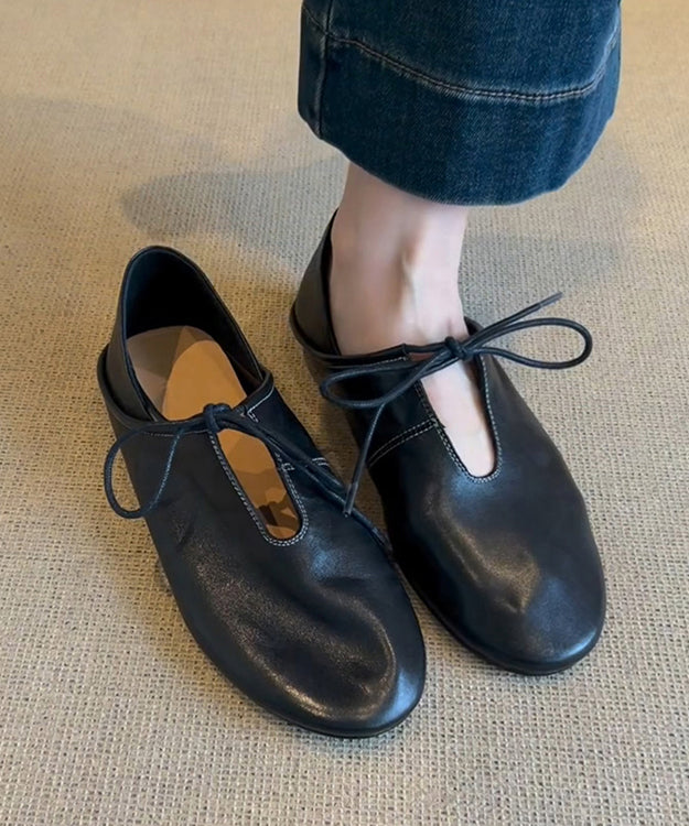 Shoes Blue Women Leather Flat Lace Cowhide Splicing Up