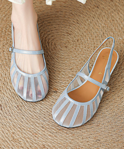 Tulle Strap Faux Splicing Leather Sandals Blue Buckle