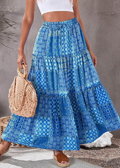 Skirts Pockets Maxi Waist Blue Elastic Summer