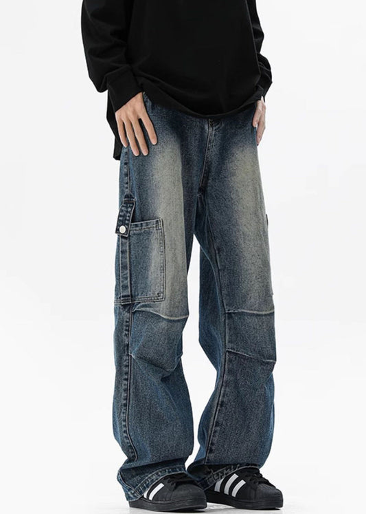 Waist Spring Men Blue Denim Design Pockets Pants Original High