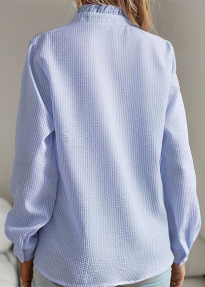 Shirt Blue Solid Puff Ruffled Patchwork Sleeve