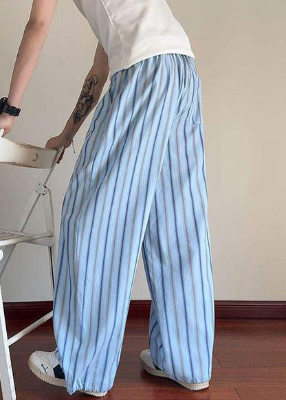 Men Elastic Up Pants Lace Striped Summer Waist Blue Cotton