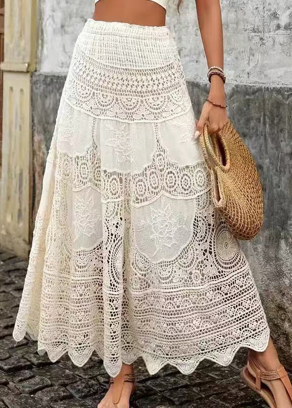 Out Hollow Bohemian A Apricot Skirts Lace Summer Line