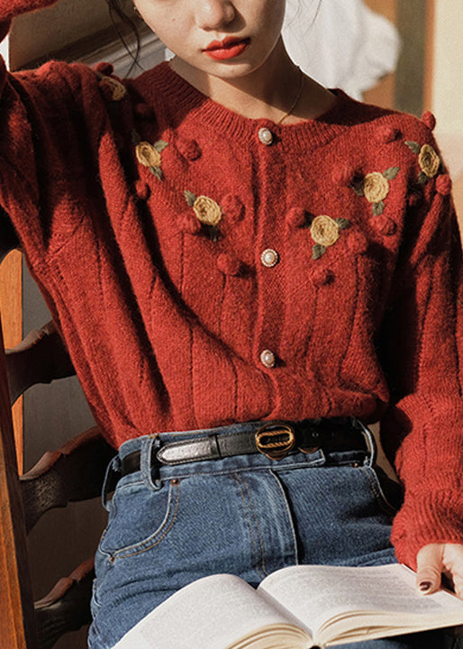 Bohemian Beige Embroidered Button Patchwork Knit Coats Fall TU047