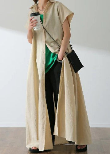 Dress Shirt Cotton Oversized Bohemian Summer Beige