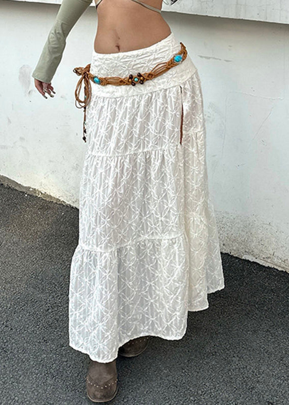 Side Bohemian Waist Open Beige Summer Skirts Cotton High