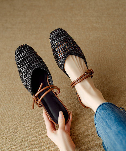 Sandals Hollow Beige Breathable Bohemian Woven Out Slide