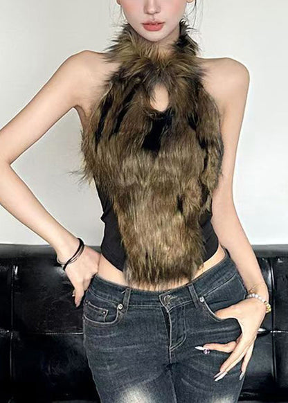 Out Black Hollow Bohemian Tanks Fluffy Sleeveless Patchwork