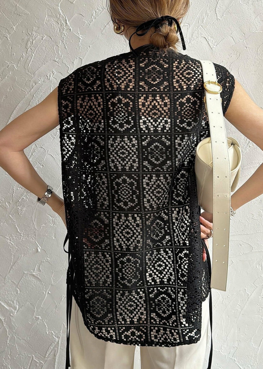 Bohemian Tops Sleeveless Out Lace Hollow Black Oversized