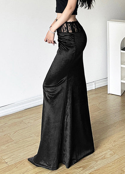 Bohemian Black Silm Fit Silk Velvet Wraped Skirt Spring YP052