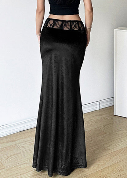 Bohemian Black Silm Fit Silk Velvet Wraped Skirt Spring YP052