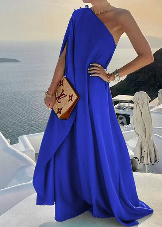 Vestidos Bohemian One Dress Blue Design Shoulder Asymmetrical