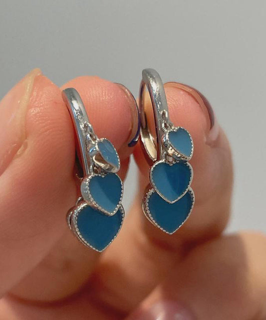 Ename Steel Bohemian Glaze Stainless Earrings Blue Love Hoop