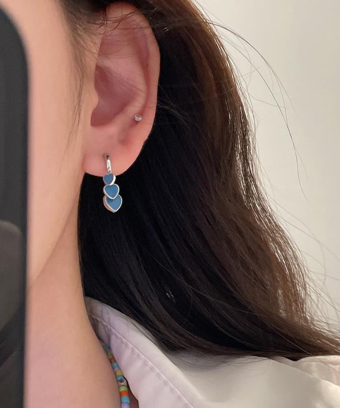 Ename Steel Bohemian Glaze Stainless Earrings Blue Love Hoop