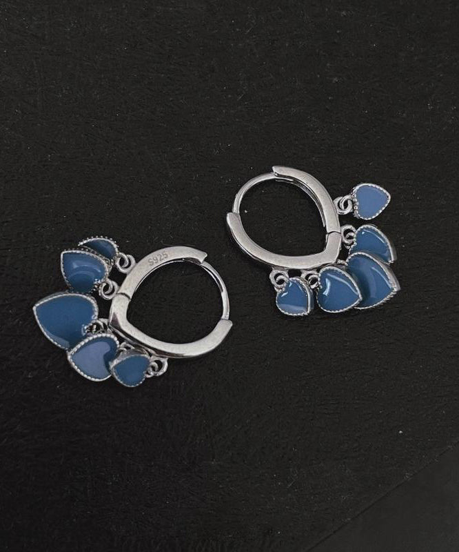 Ename Steel Bohemian Glaze Stainless Earrings Blue Love Hoop