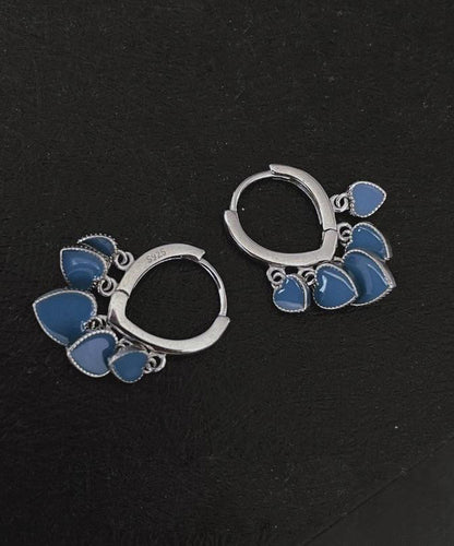 Ename Steel Bohemian Glaze Stainless Earrings Blue Love Hoop