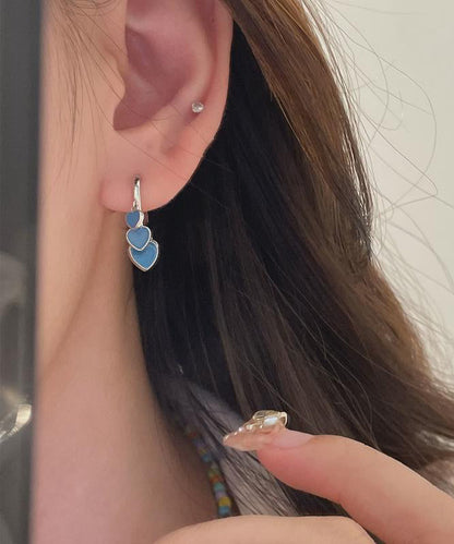 Ename Steel Bohemian Glaze Stainless Earrings Blue Love Hoop