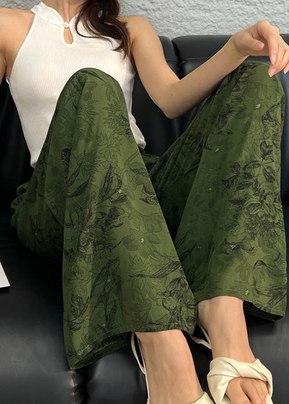 Straight Bohemian Waist Print Pants Elastic Cotton Summer