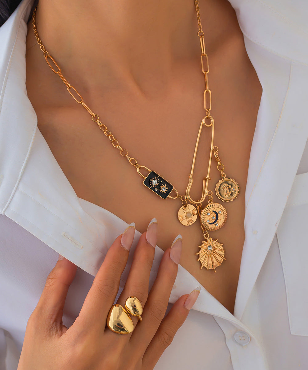 Pin Zircon Asymmetrical Bohemian Copper Cross Gold Alloy Pendant