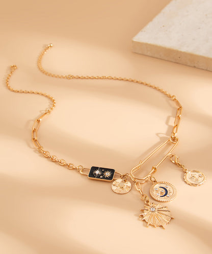 Pin Zircon Asymmetrical Bohemian Copper Cross Gold Alloy Pendant