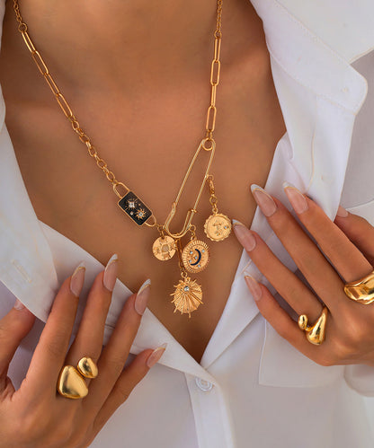 Pin Zircon Asymmetrical Bohemian Copper Cross Gold Alloy Pendant