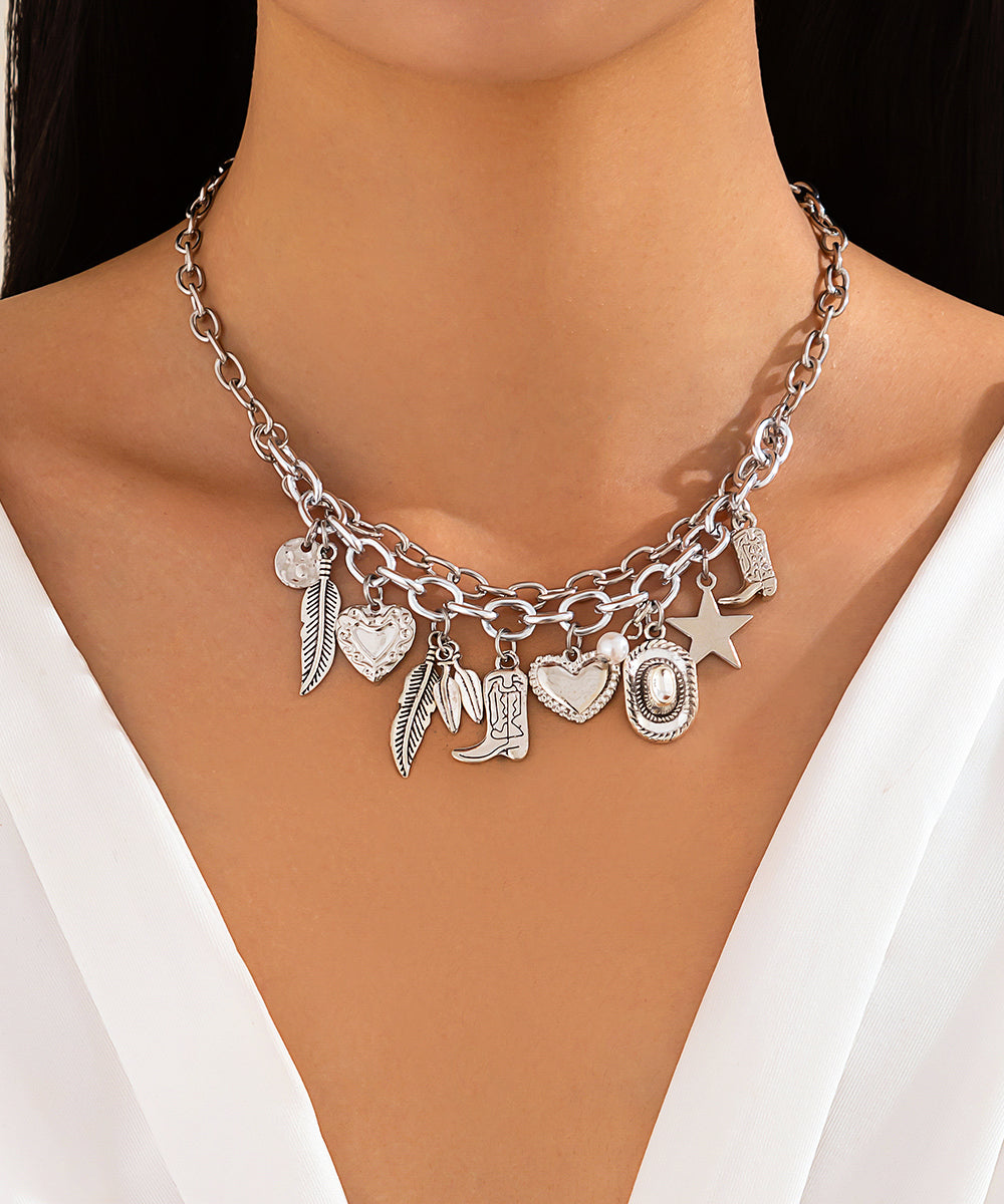 Necklace Gold Alloy Asymmetrical Bohemian Pendant Pearl Metal