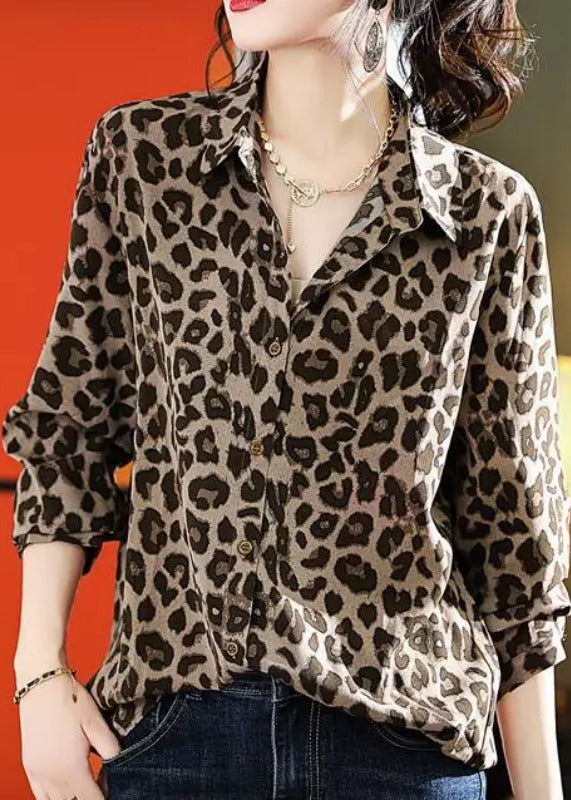 Leopard Print Bohemian Chiffon Shirts Fall