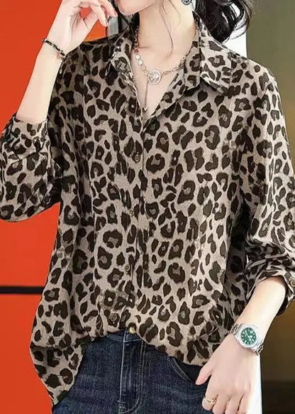 Leopard Print Bohemian Chiffon Shirts Fall