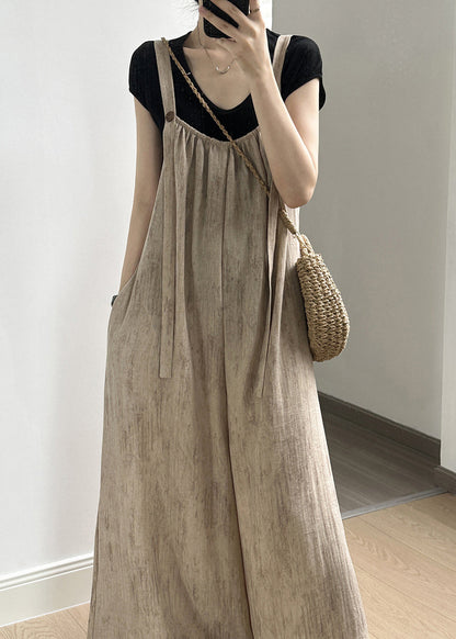 Pockets Khaki Summer Bohemian Solid Light Jumpsuits