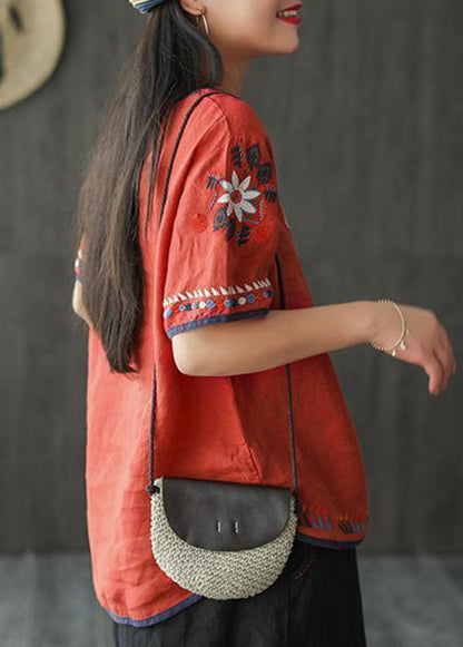 Bohemian Loose White Embroidered Cotton T Shirt Summer TN016