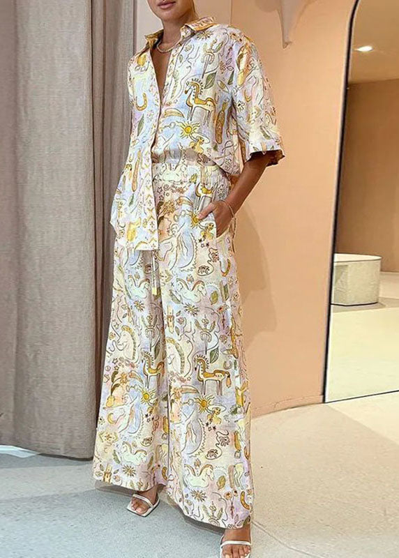 Bohemian Leg Pieces Two Pants And Print Shirts Summer Wide Set