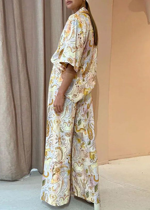 Bohemian Leg Pieces Two Pants And Print Shirts Summer Wide Set