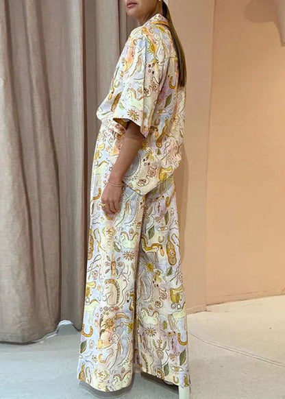 Bohemian Leg Pieces Two Pants And Print Shirts Summer Wide Set