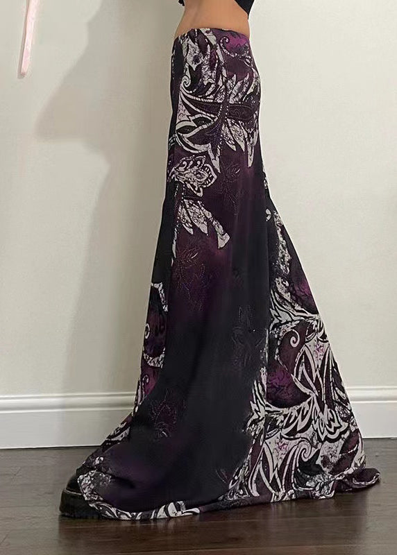 Bohemian Purple Print Draping A Line Skirt Spring YF034