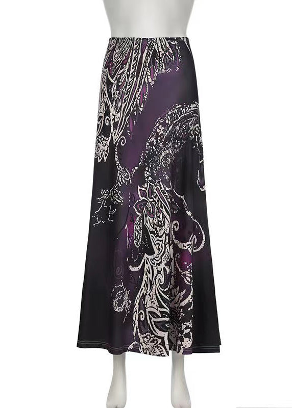 Bohemian Purple Print Draping A Line Skirt Spring YF034