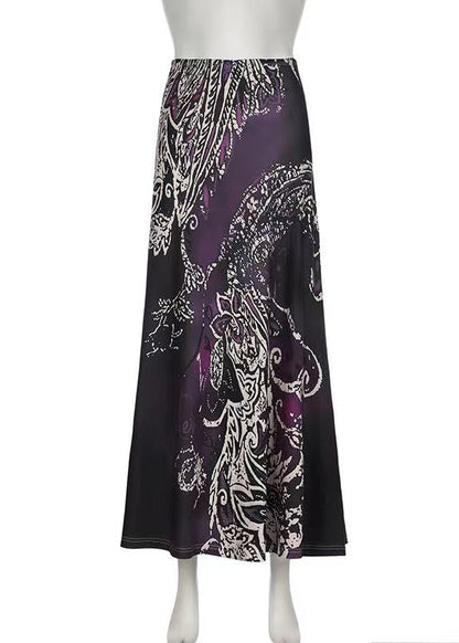 Bohemian Purple Print Draping A Line Skirt Spring YF034