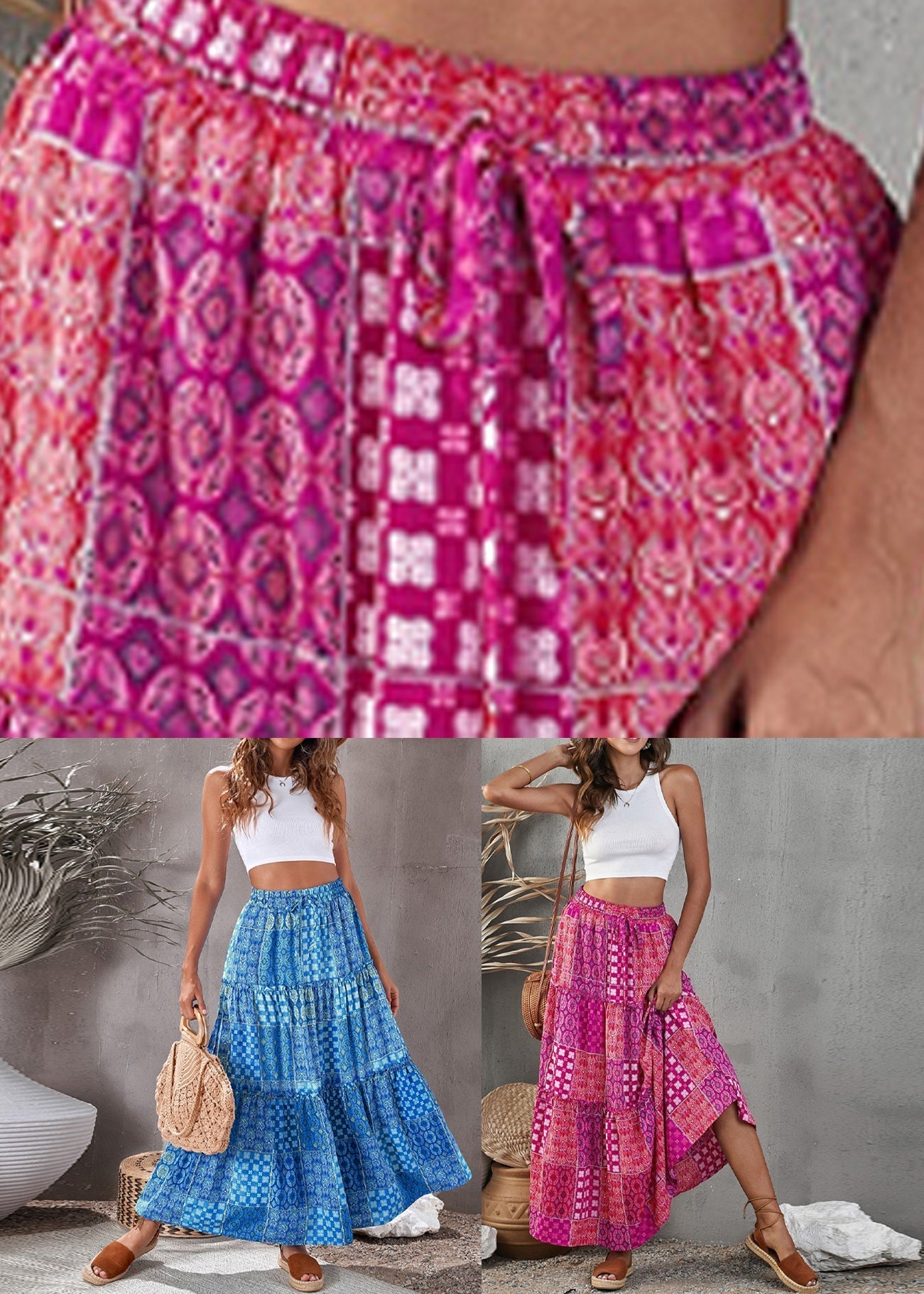 Skirt Line Print A Patchwork Ruffled Purple Bohemian